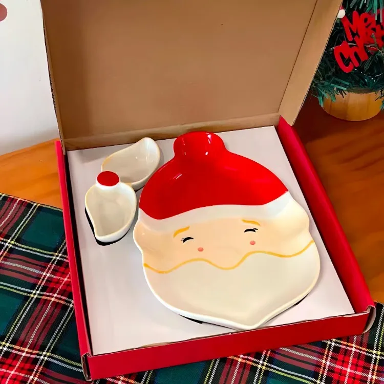 Santa Claus dumpling plate ceramic household with its own dipping dish combination high value Christmas atmosphere tableware
