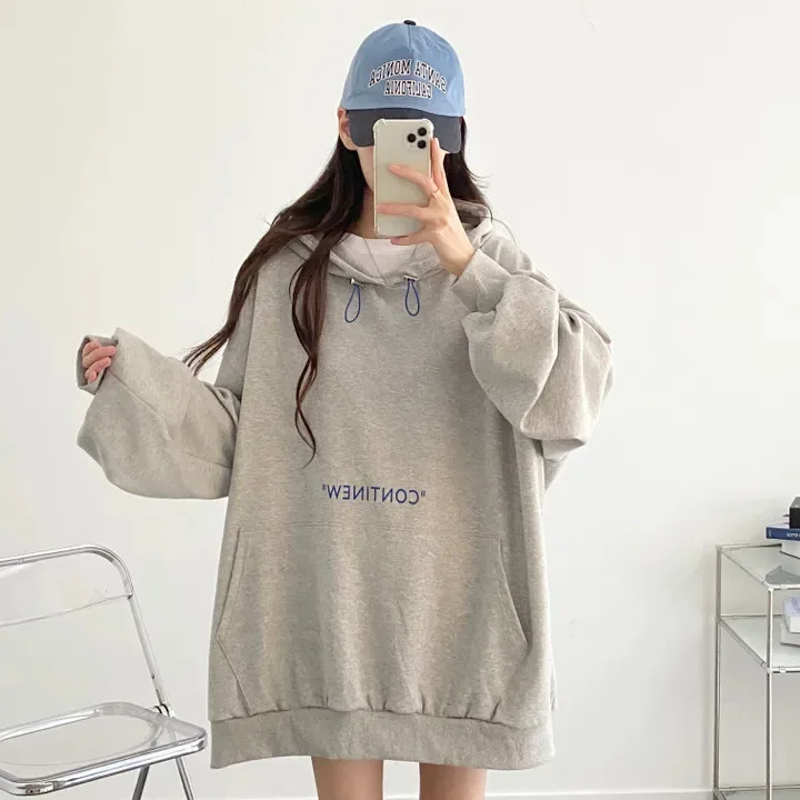 Women Harajuku Vintage Loose Hooded Shirt Y2k Sweatshirt Korean Oversized Pullovers Hoodie Autumn Winter Letter Print Tops