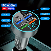 6 Ports Car Charger USB C Car Phone Charger PD Type C Power Adapter in Car Fast Charging For iPhone Samsung Xiaomi Huawei QC 3.0