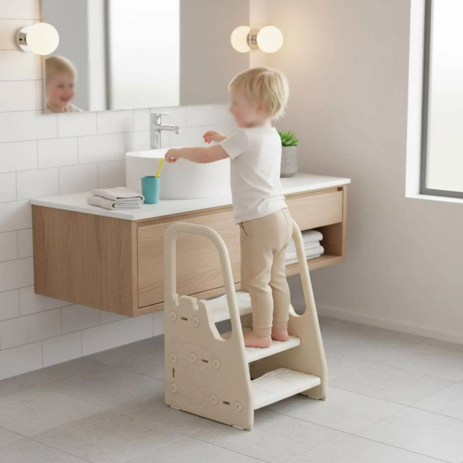 Children's Bathroom Step Stool Non-Slip Toddler Step Stool Household Helper Easy to Clean Polished Rounded Edges for Toddlers