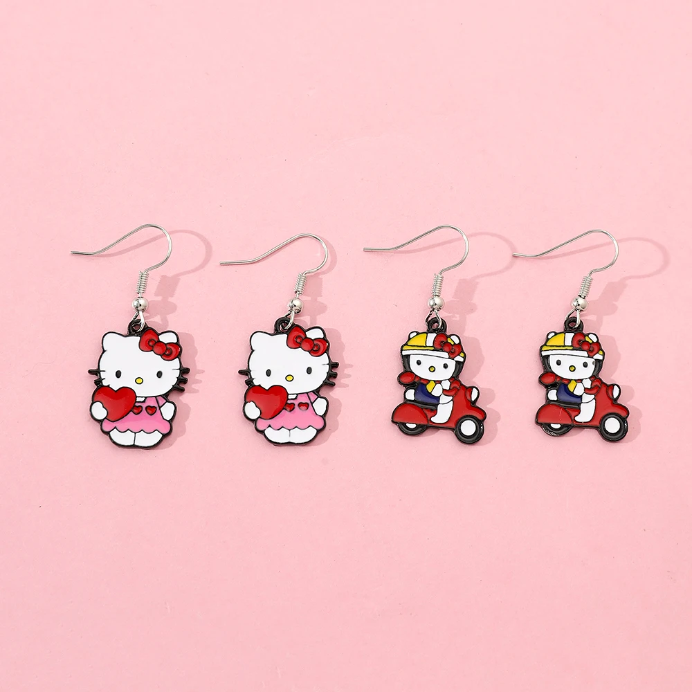 Anime Sanrio Hello Kitty Earrings Cute Cartoon Figure KT Cat Metal Enamel Pendent Earrings Jewelry Accessories Kids Gifts