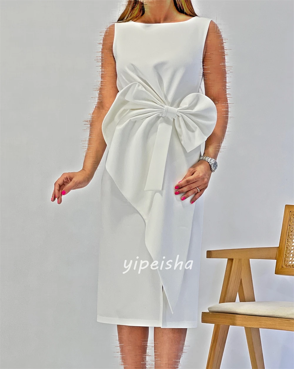 Индивидуальные современные стильные простые трикотажные платья с бантом и прямым вырезом миди на заказ платья для особых случаев доступны размеры в стиле ретро