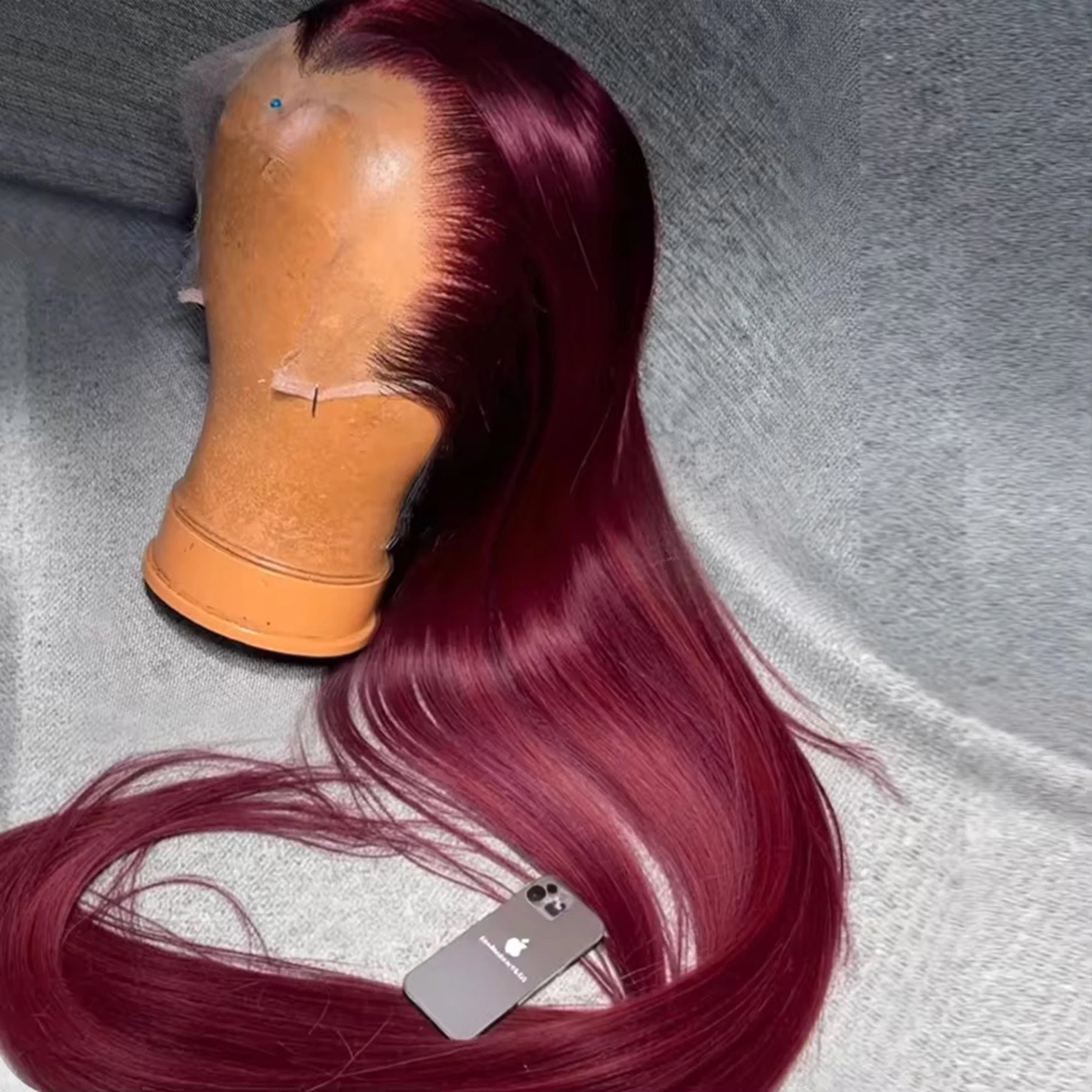 99J rote burgunderrote Farbe, lange, glatte, gerade 13X4X1 Lace-Front-Synthetikperücke für Frauen, hitzebeständige Faser, für den täglichen Gebrauch, Party, Cosplay
