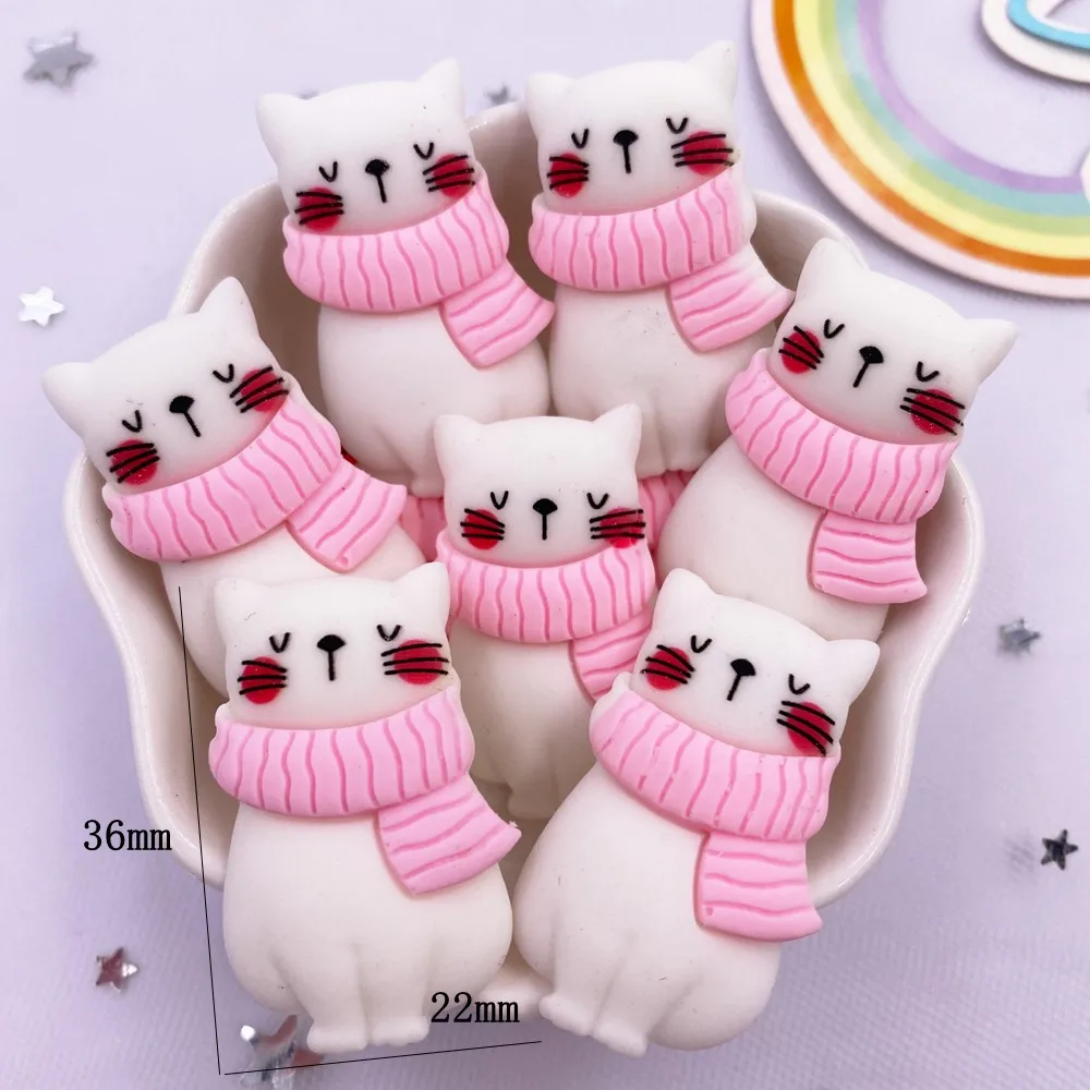 10Pcs Resin Colorful Kawaii White Cat Flatback Cabochon Stone Figurine Christma Decor Accessories DIY Bow Scrapbook Crafts