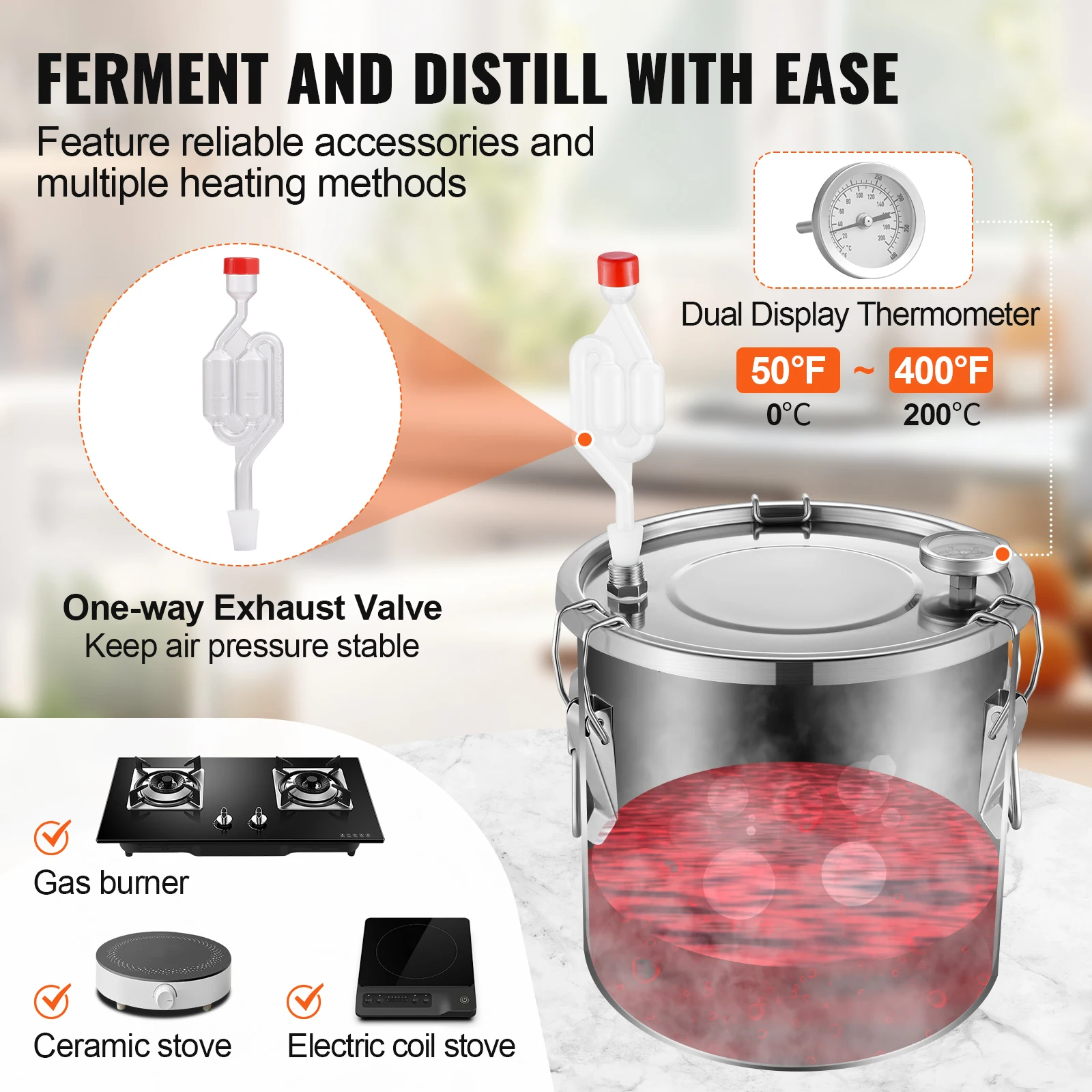 3 5 Gal Alcohol Still Stainless Steel Water Alcohol Distiller with Coil Cooling Distillery Kit for Wine Whisky Brandy