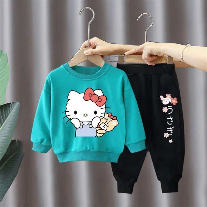 Hello Kitty Printed Kids Tracksuits Spring Autumn Clothing Loose Fashion Cartoon Children Sweatshirt Long Sleeve Suit Boys Set