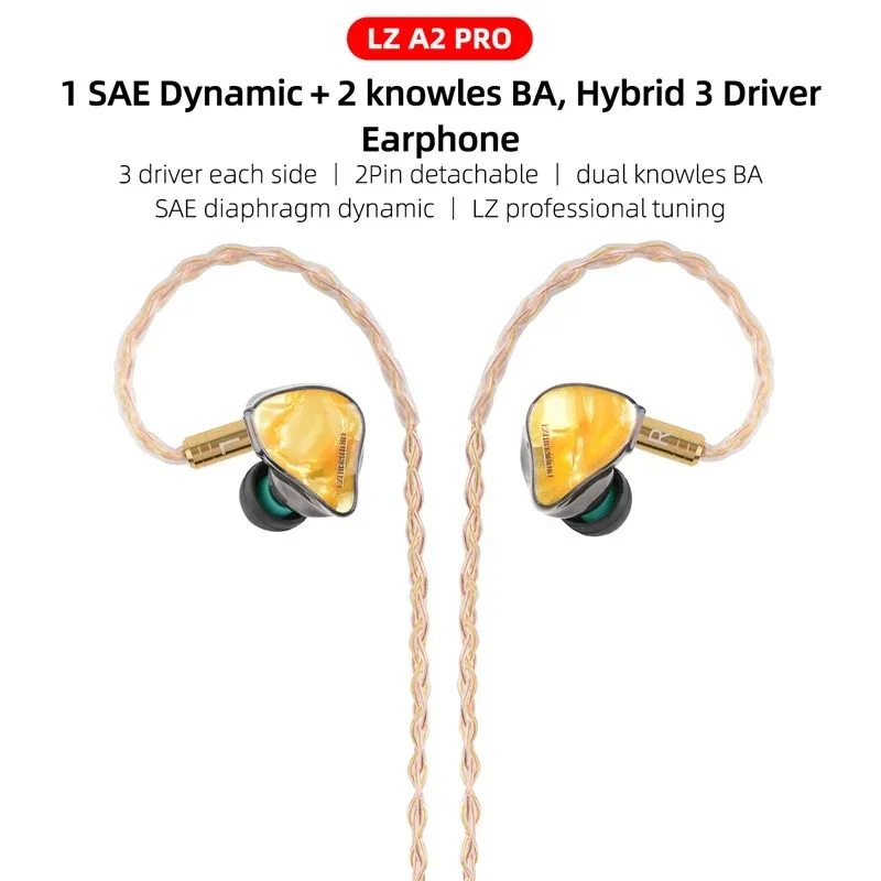 LZ A2 PRO HIFI Headset 1Dynamic＋2 Knowles BA Hybrid 3 Driver Resin IEM Music Earphone with Detach 0.78mm 2Pin Cable LZ A7 A4 Pro