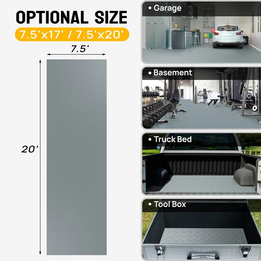 7.5 x 20ft 2mm Garage Floor Mat Garage Flooring Roll Non Slip Waterproof Gray