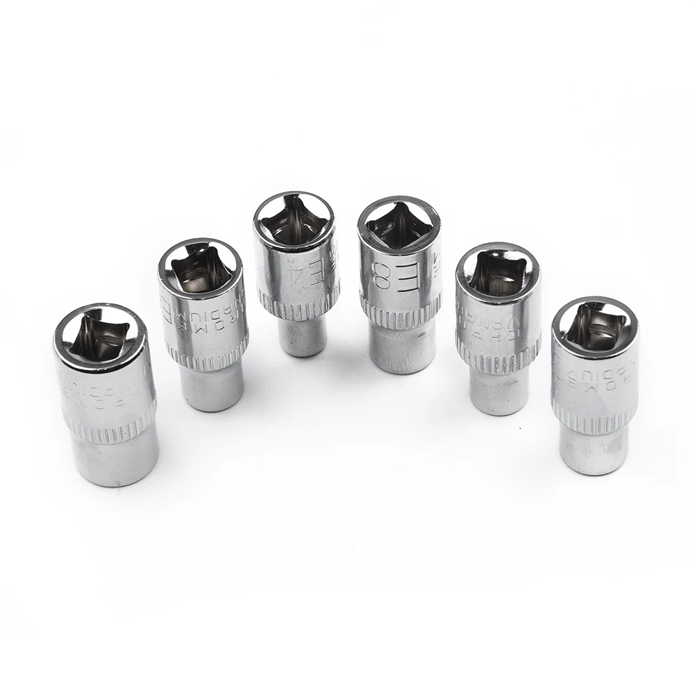 6pcs Set Drive Sockets Torx Star Female Bit E Socket Set Steel Sockets E4 E5 E6 E7 E8 E10 1/4 Hexagon Socket Screw Driver