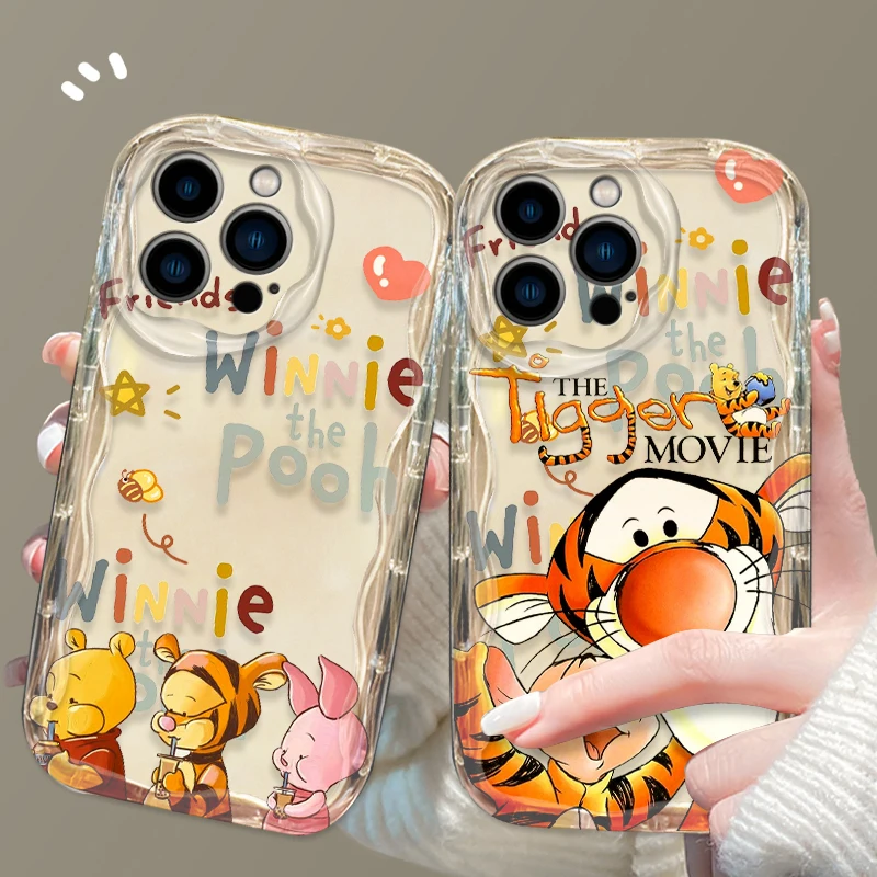 Disney Winnie and Tiger Phone case For Apple iPhone 15 14 13 12 11 Pro X XR XS Max Plus 8 7 Plus SE Wave Oil Cover