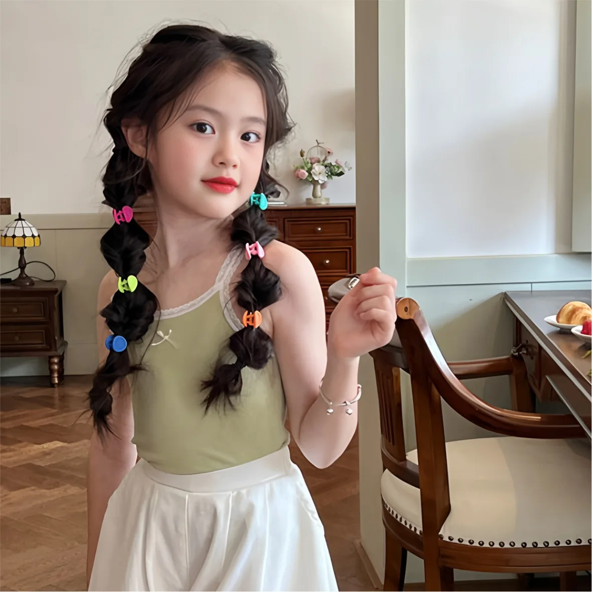 New Girls' Thin Summer Outerwear Vest Base Solid Color Korean Style Fashion and All-match Kids Outwear Vest Shirt