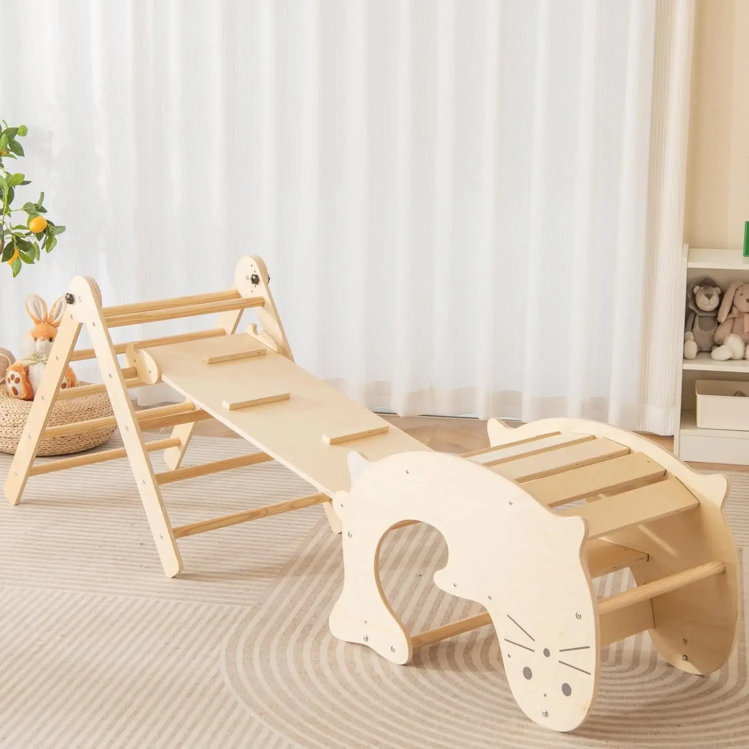 

Climbing Toys for Toddlers, Foldable Montessori Wooden Arch Climber Ladder with Sliding Ramp, Play Table, Multi-Combination Meth