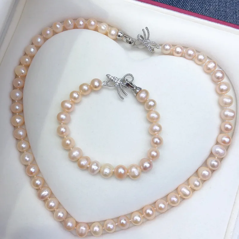 

Изысканная застежка-бабочка, комплект ожерелья из натуральной пресноводной воды, оригинальный цвет жемчуга, почти круглый, слегка дефект, ниша, минималистичный драгоценный камень