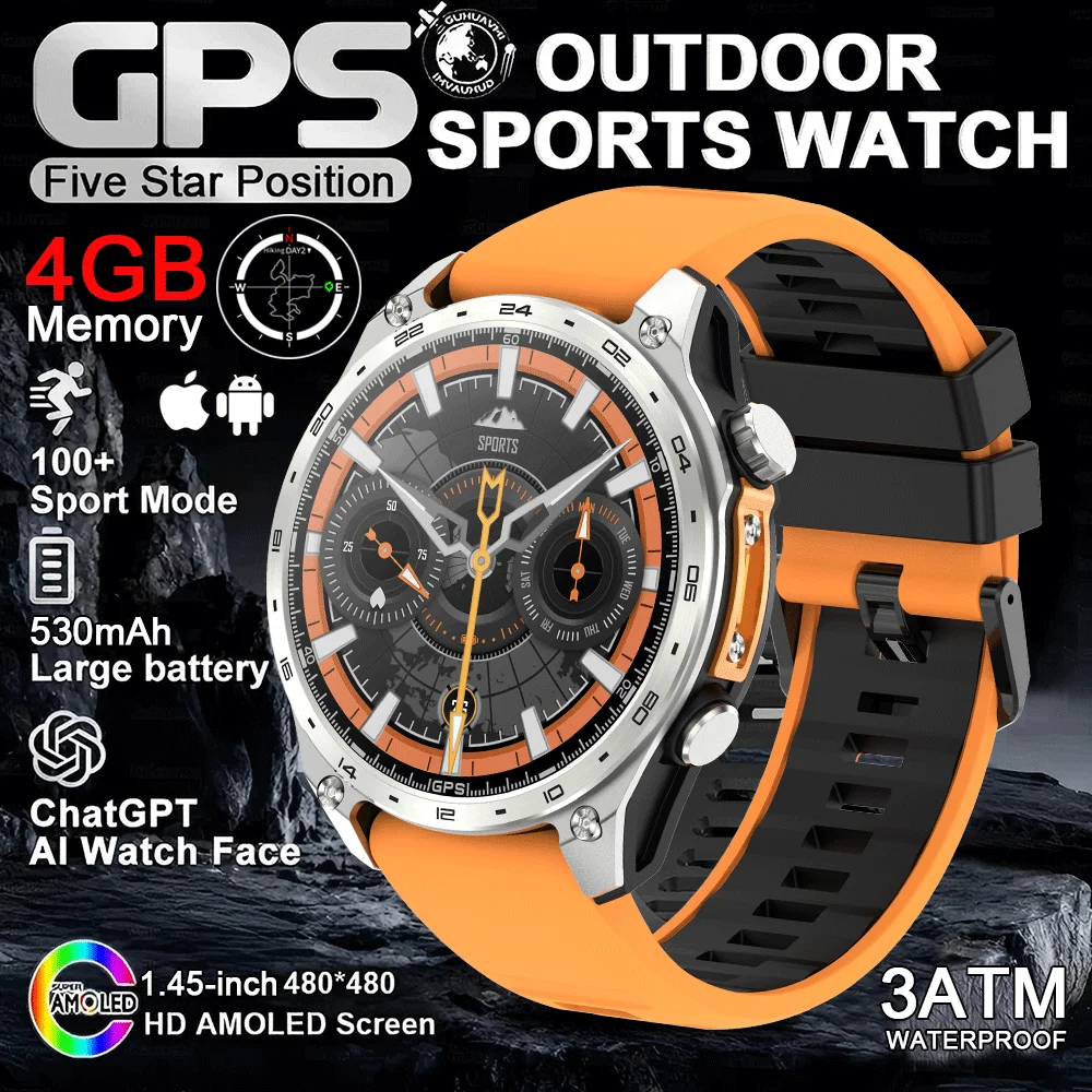 

Умные часы HD300 Pro для мужчин с встроенными GPS-картами, функцией Bluetooth-звонков, более 100 спортивных режимов, водонепроницаемостью 3ATM, воспроизведением MP3/MP4, альтиметром и компасом