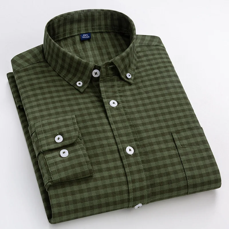 

Spring Fall Fashion High Quality Men's Oxford 100% Cotton Classic Casual Plaid Shirt Business Casual Comfortable Tops Male