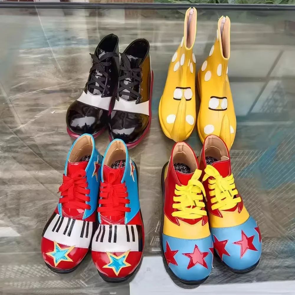 بو شقة السيرك مهرج الأحذية للأطفال الكبار كرنفال مهرجان الحسنات مضحك جوكر أنيمي تأثيري الأحذية