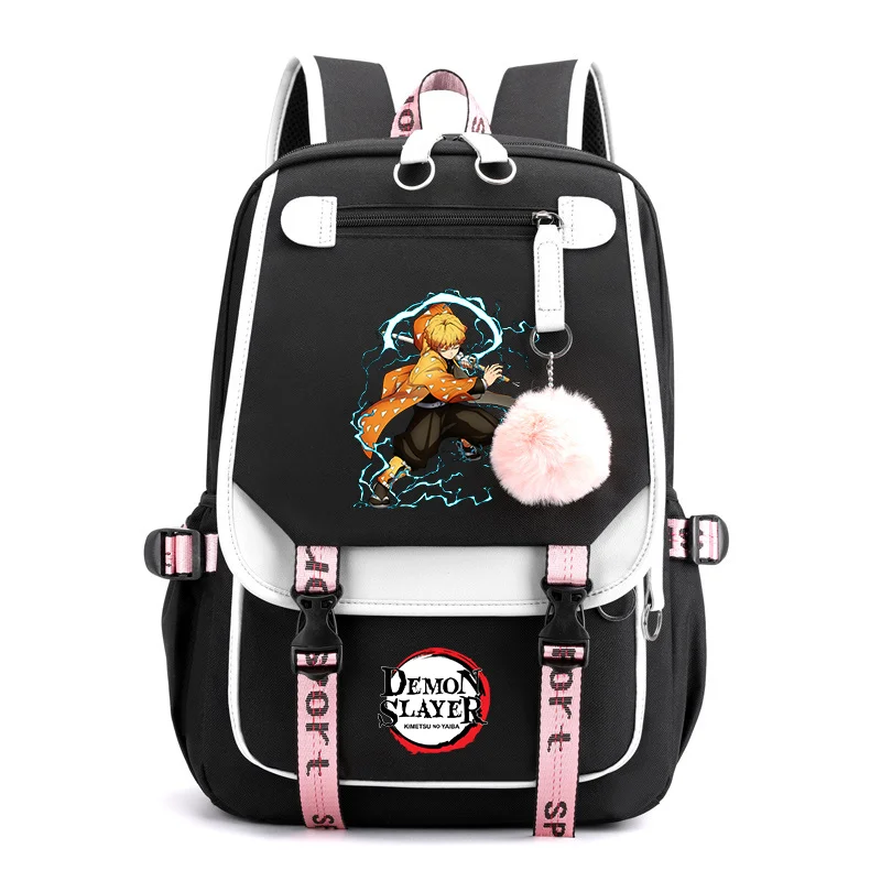 Anime agatsuma zenitsu legal padrão mochila adolescente casual rua usb mochila grande capacidade anime mochilas