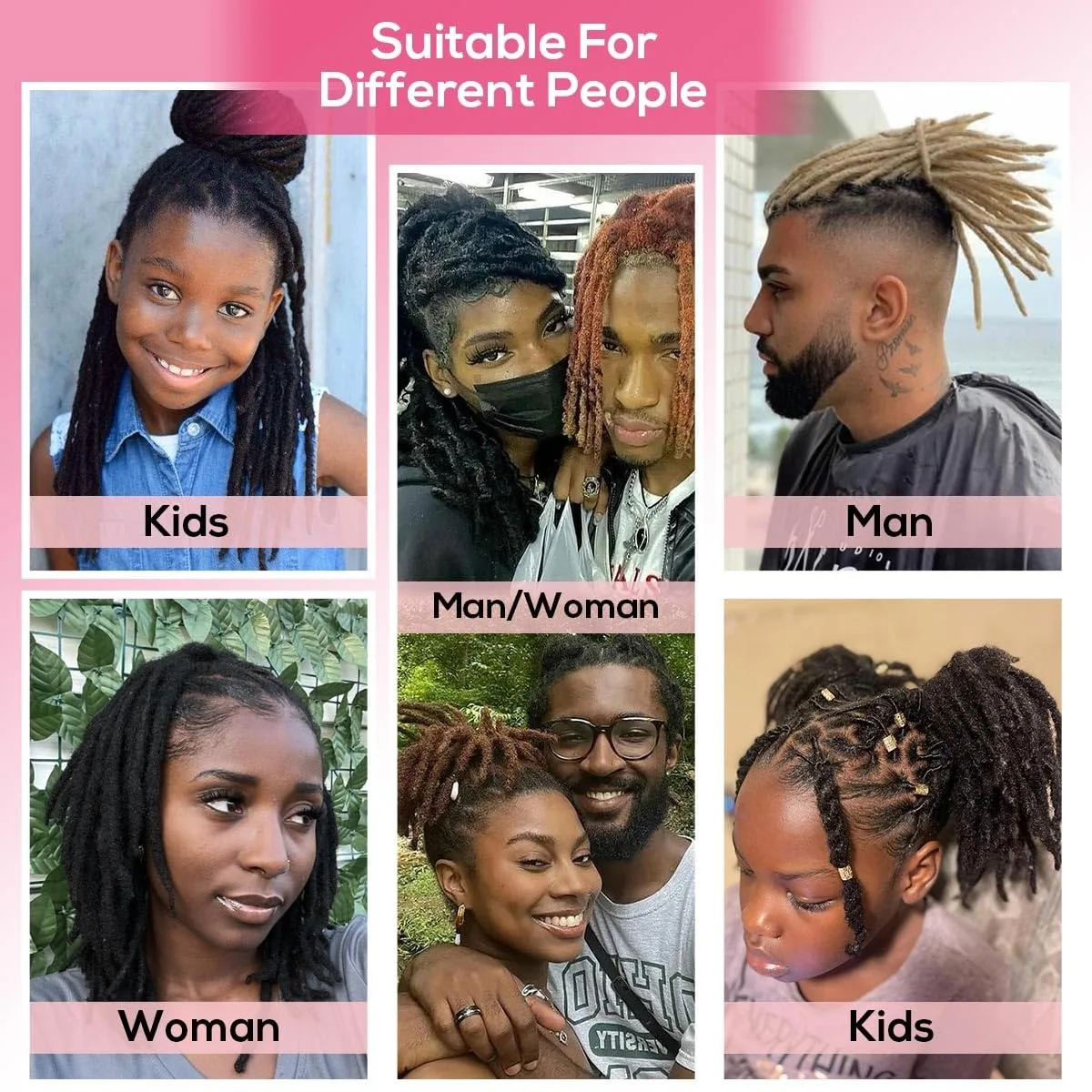 Loc Extension Human Hair 0.6cm Width 8inch 50 Strands Handmade Dreadlock Inter Extension Human Hair for Women/Men/Kids