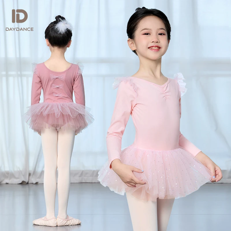 Girls Ballet Tutu Dress with Sequin Ballet Skirted Leotard Ruffle Long Sleeve Dance Dress for Toddlers Kids Ballet Dance Dress