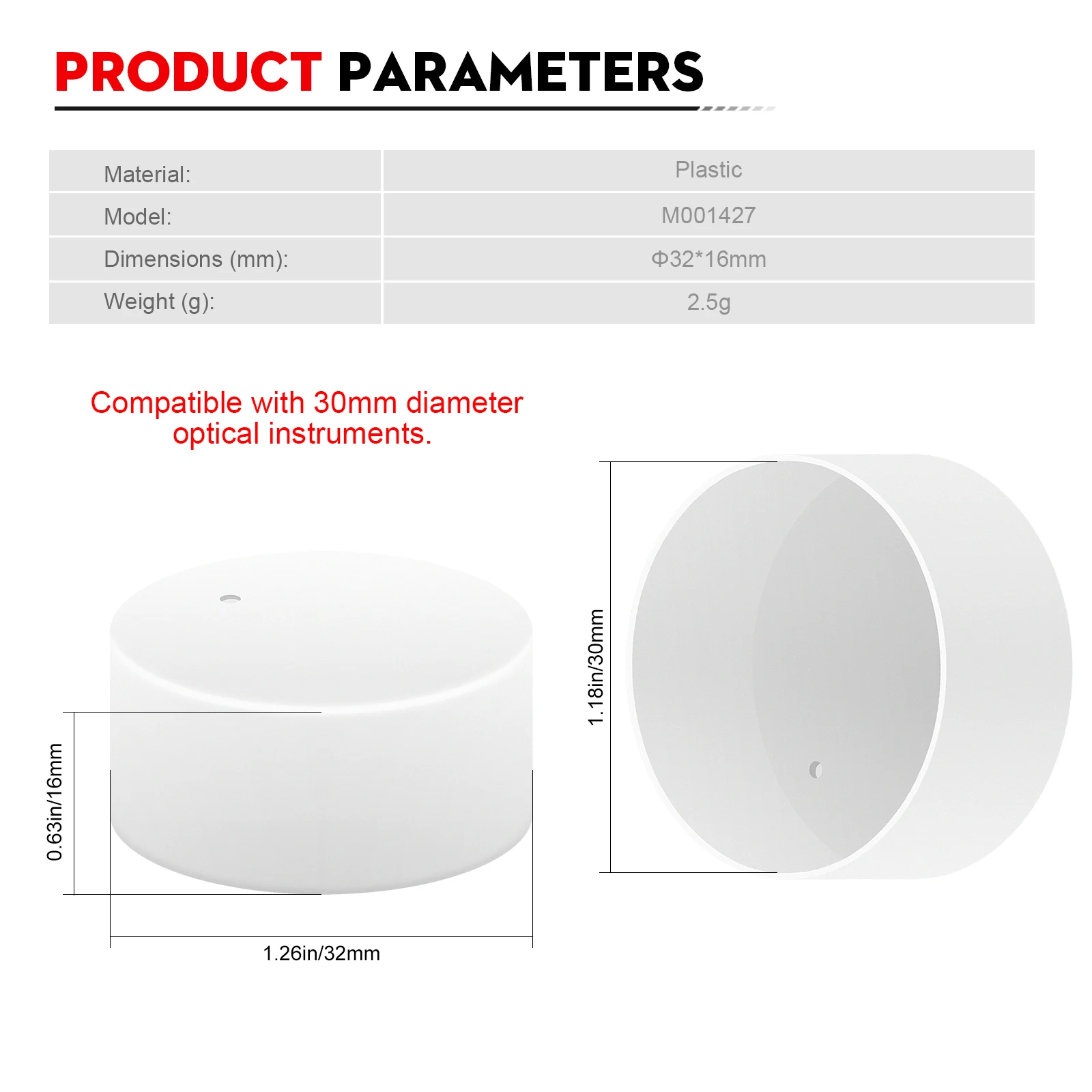 Datyson Slip-on Female Cap 30mm Dust Cap White Plastic Protective Cover for Stereo Microscopes Eyepiece #M001427