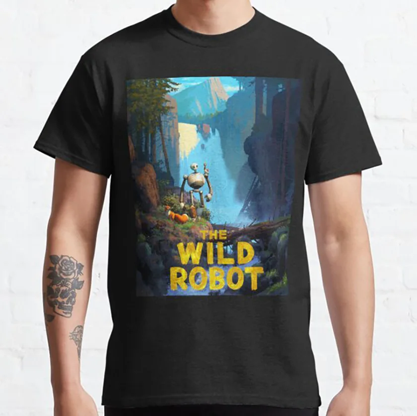 

The wild robot printed t shirt futuristic animation 2024 movies sci fi monster robot shirts graphic tee plus size men's clothing