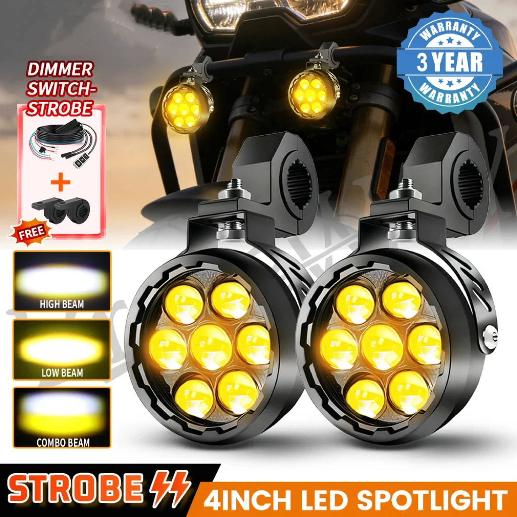 HAOLIDE 4.5inch round Dual Color LED Motorcycle Work Light Strobe Flashing High & Low Beam with Dimming Line for off-road use