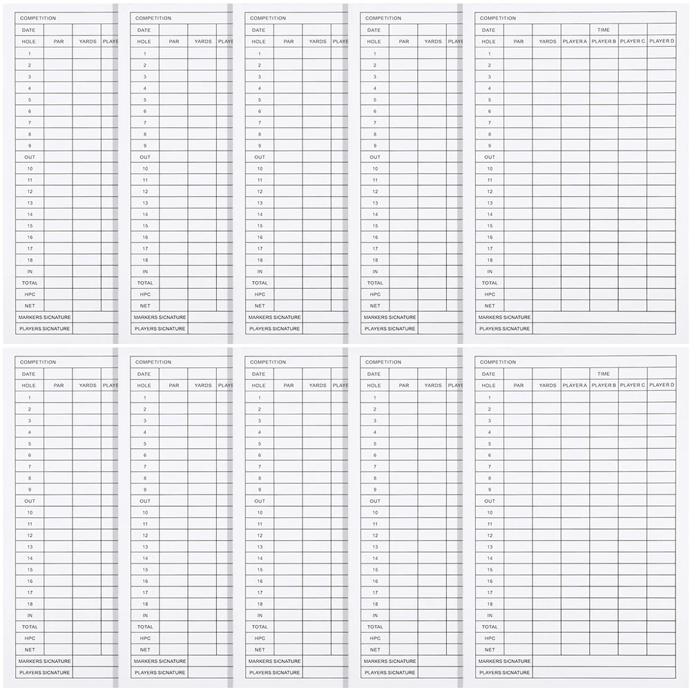 

10pcs Golf Scorecards Coated Paper Lightweight Portable Golf Accessories White Counter Keeper Tools Sports Equipment Premium
