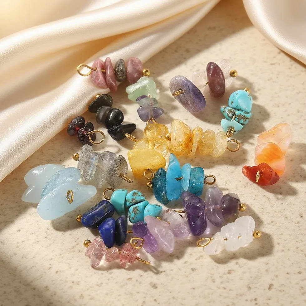 Neue Stil Unregelmäßige Regenbogen Farbe Perlen Charme Naturstein Anhänger Perlen Neun Nadel Pin für Halskette DIY Schmuck Machen