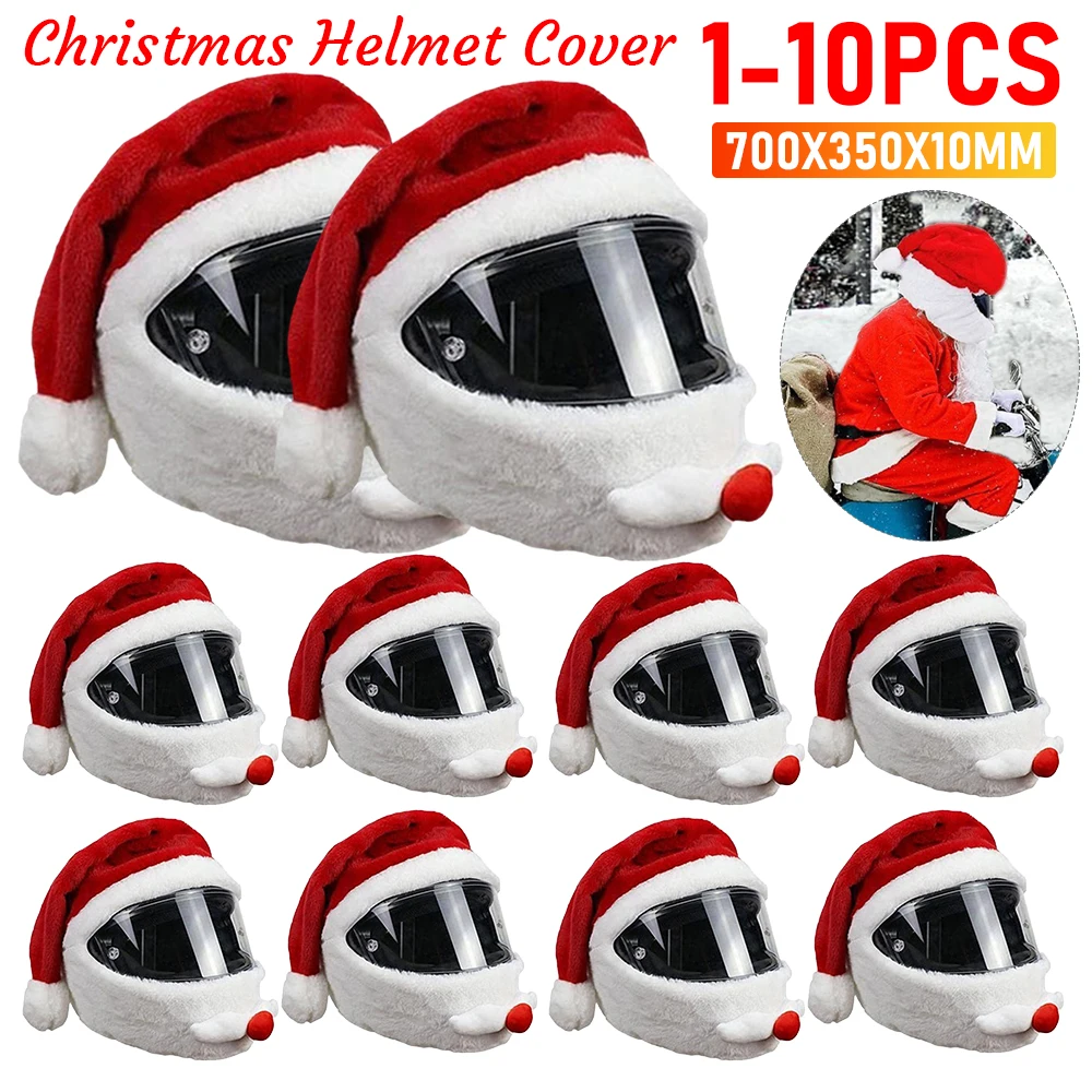 1-8PCS Santa Cycling Helmet Christmas Motorcycle Full Helmet Creative Plush Cover Full Face Safe Hat Christmas Decoration Gifts