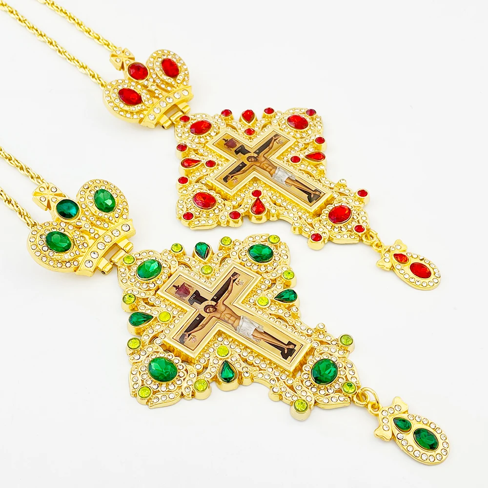 HTISOK Orthodox Cross Pendant, Zinc Alloy Jesus Pendant, Priest's Chest Cross, Gift for Priest, Wedding, Funeral, Prayer