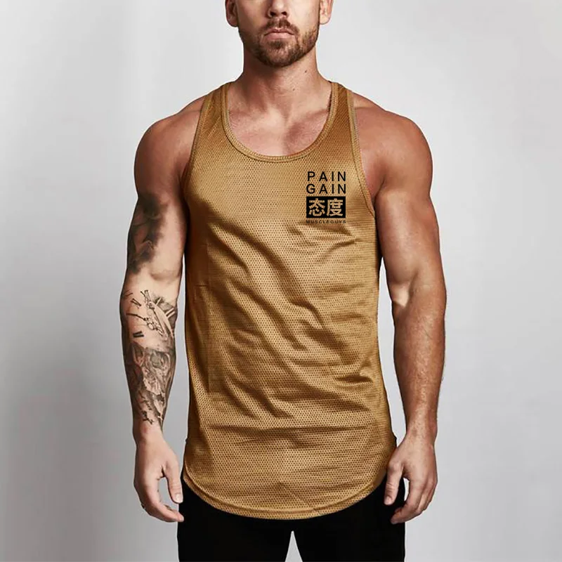 

New Bodybuilding Stringer Mesh Quick-dry Tank Top Men Fitness Gym Shirt Brand Muscle Running Vest Workout Marathon Clothing