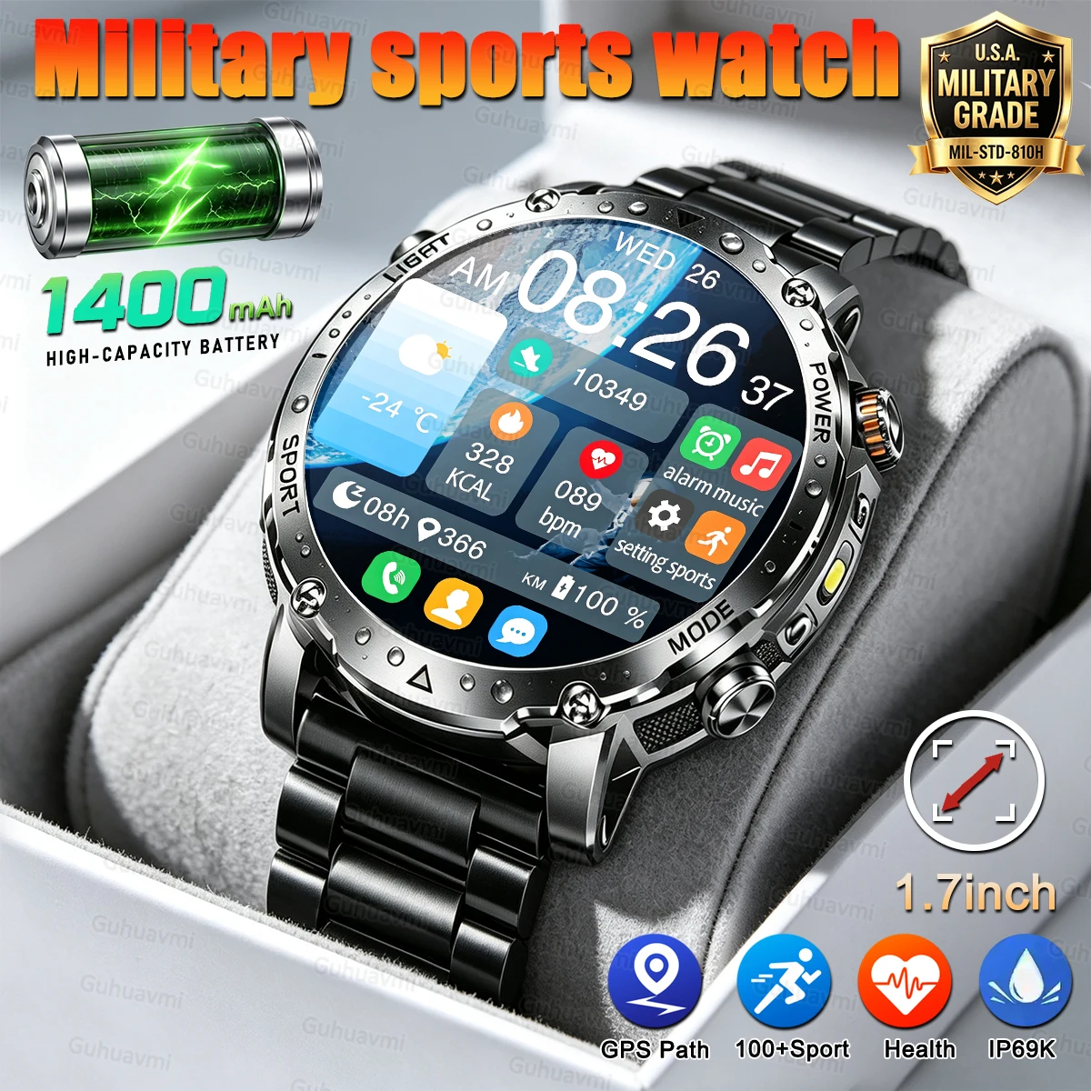 MAVHX Ultra 1400mAh Military Smart Watch For Men Women Waterproof Health Custom dial Flashlight Sports Smart Watches Bracelet