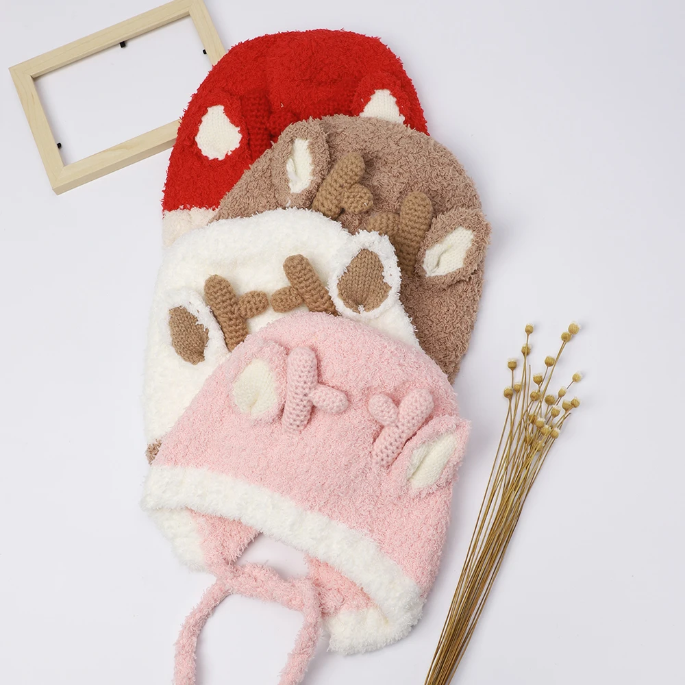 

Baby Winter Hat Cute Deer Beanie Lamb Velvet Fabric More Soft Comfortable Adjustable Size Infant Kids Baby Accessories Newborn