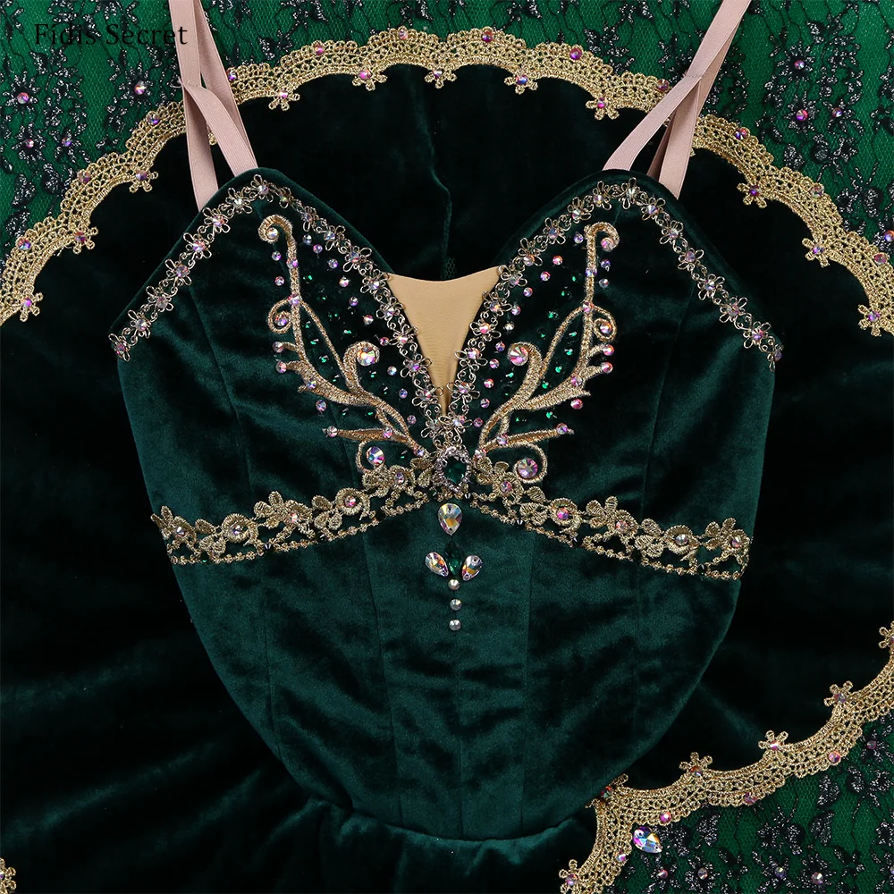 Vrouwen groene pannenkoek tutu jurk, meisjes balletvoorstelling danskostuums, ballerina bloemenfee prinses professionele podiumkleding