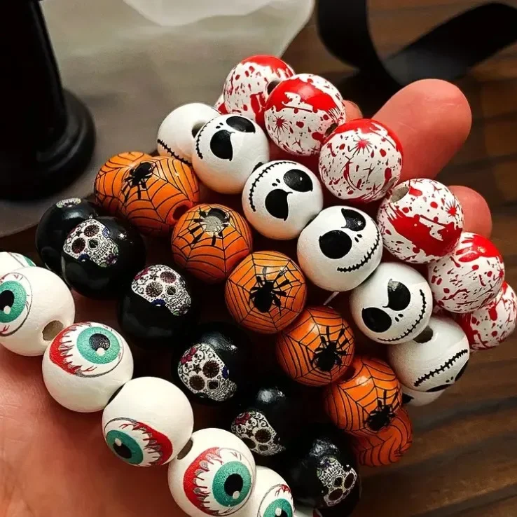 

Men and Women Halloween Skeleton Devil's Eyes Pumpkin Grimace Bracelet European and American Creative Handmade Elastic Wristband