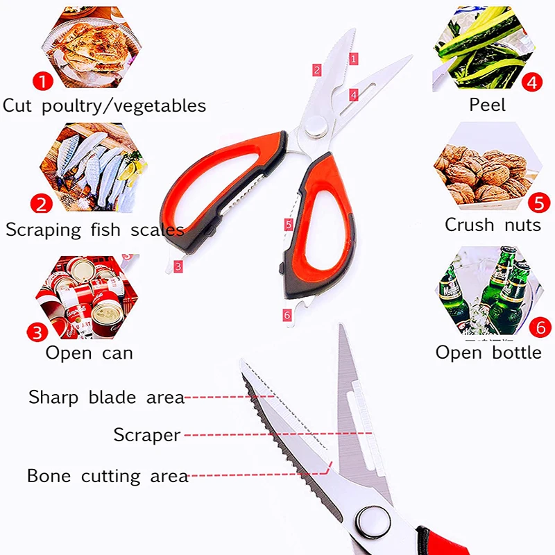 Multifunction Kitchen Scissors Magnetic Knife Seat Removable Stainless Steel Scissors For Fish Chicken Shears Cooking New