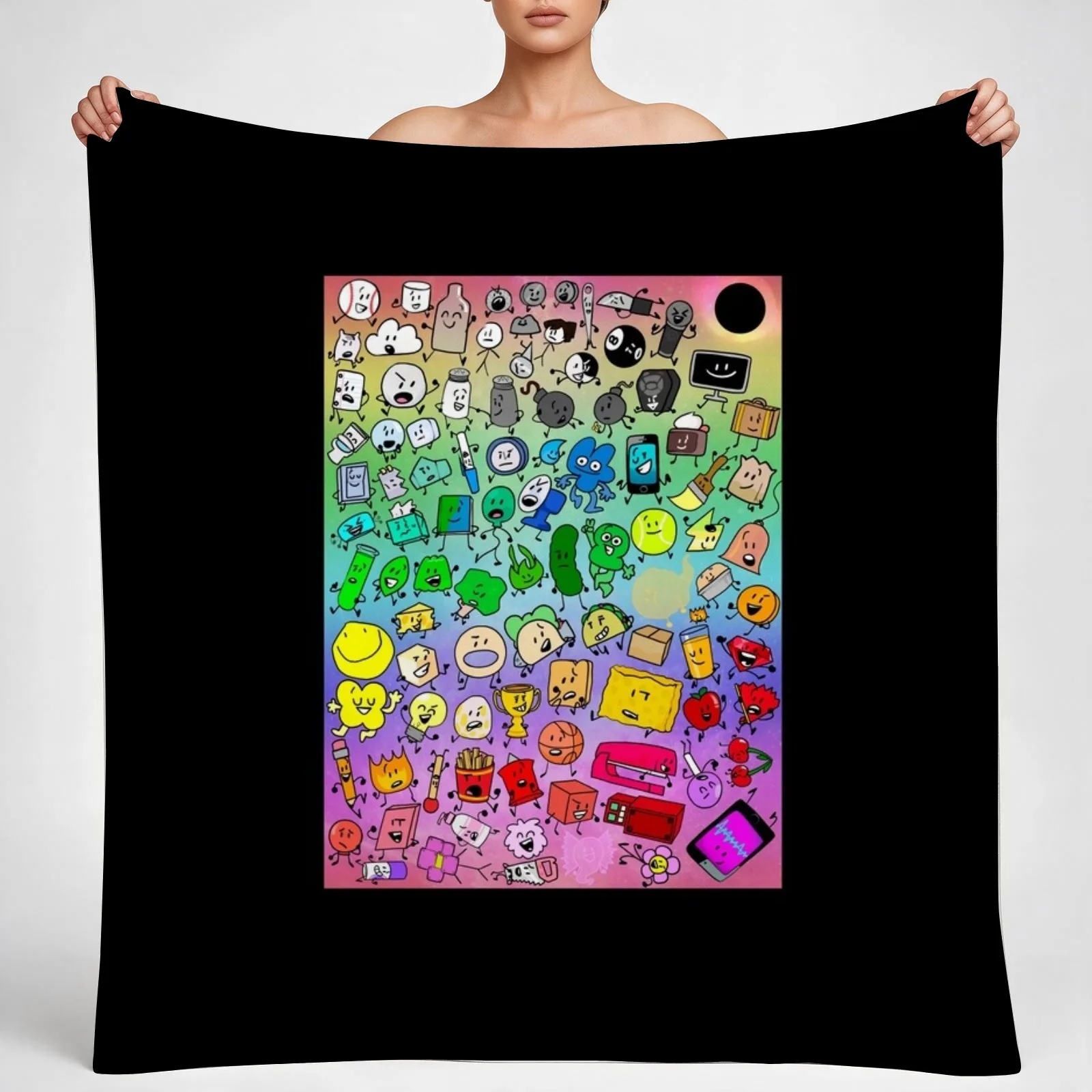 BFDI Inanimate Insanity All Characters (Rainbow) Throw Blanket couch cozy soft plush fuzzy picnic outdoor blanket