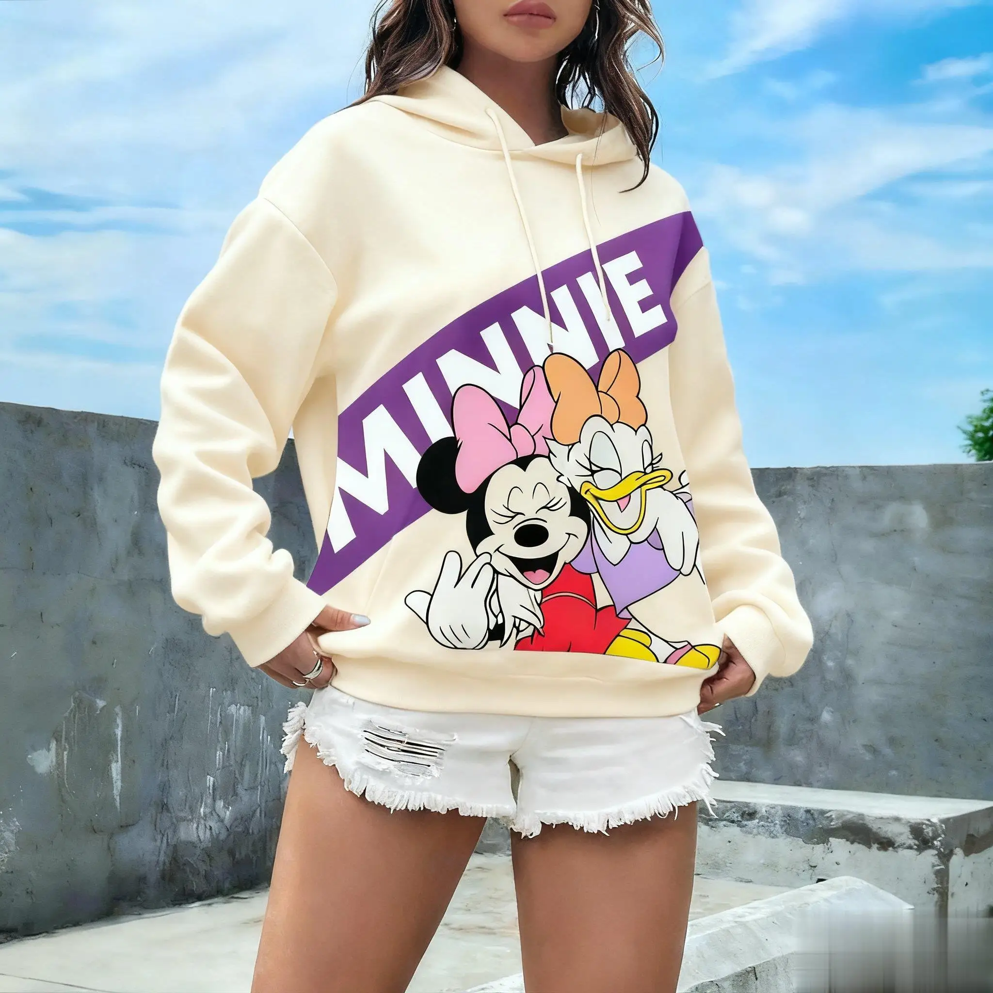 Felpa con cappuccio Disney Minnie Mouse uomo donna pullover con stampa cartoon casual streetwear autunno inverno moda Y2k maniche lunghe