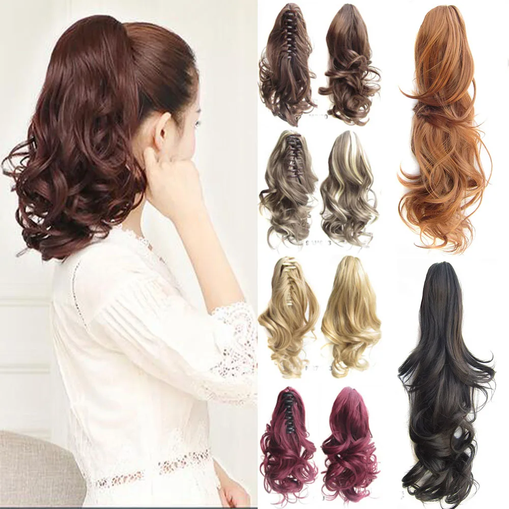 Jeedou Ponytails Mixed Length Wavy Ponytail Extension with Claw Clip On Synthetic Hairpiece Stylish Women's Daily & Party Styles