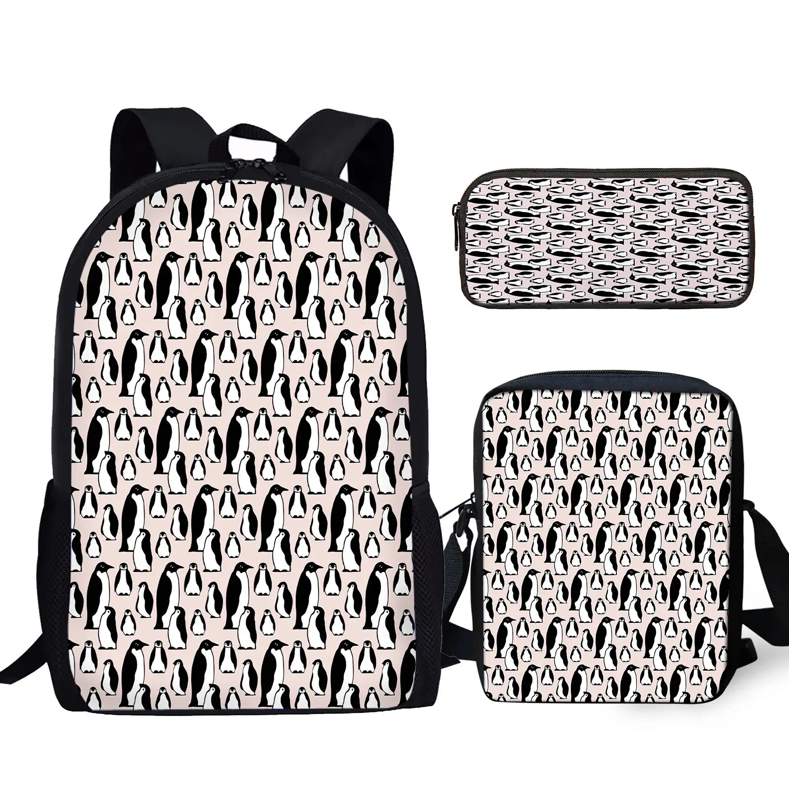 

Cartoon Penguin Printed Large Capacity Student 3Pcs School Bag Set Teenager Girls Boys Casual Backpack Lunch Bag Pencil Bags