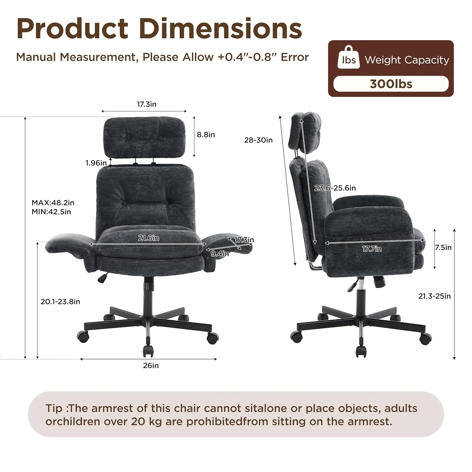 Cross Legged Office Chair Flip-up Arms High Back Blue, Customized