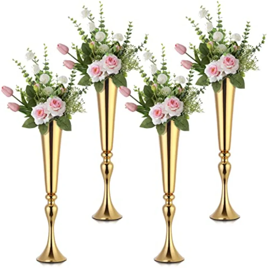 

4 Pcs Gold Vase Wedding Centerpieces for Tables 22.5" Tall Gold Vases for Centerpieces Table Decorative Metal Flower Stand for
