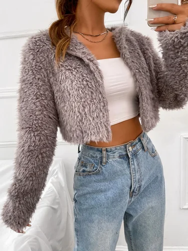 Imagen 2 del producto Versión coreana de moda viento perezoso dulce lindo pelo de cordero de imitación abrigo corto cárdigan mujer Top suelto y esponjoso