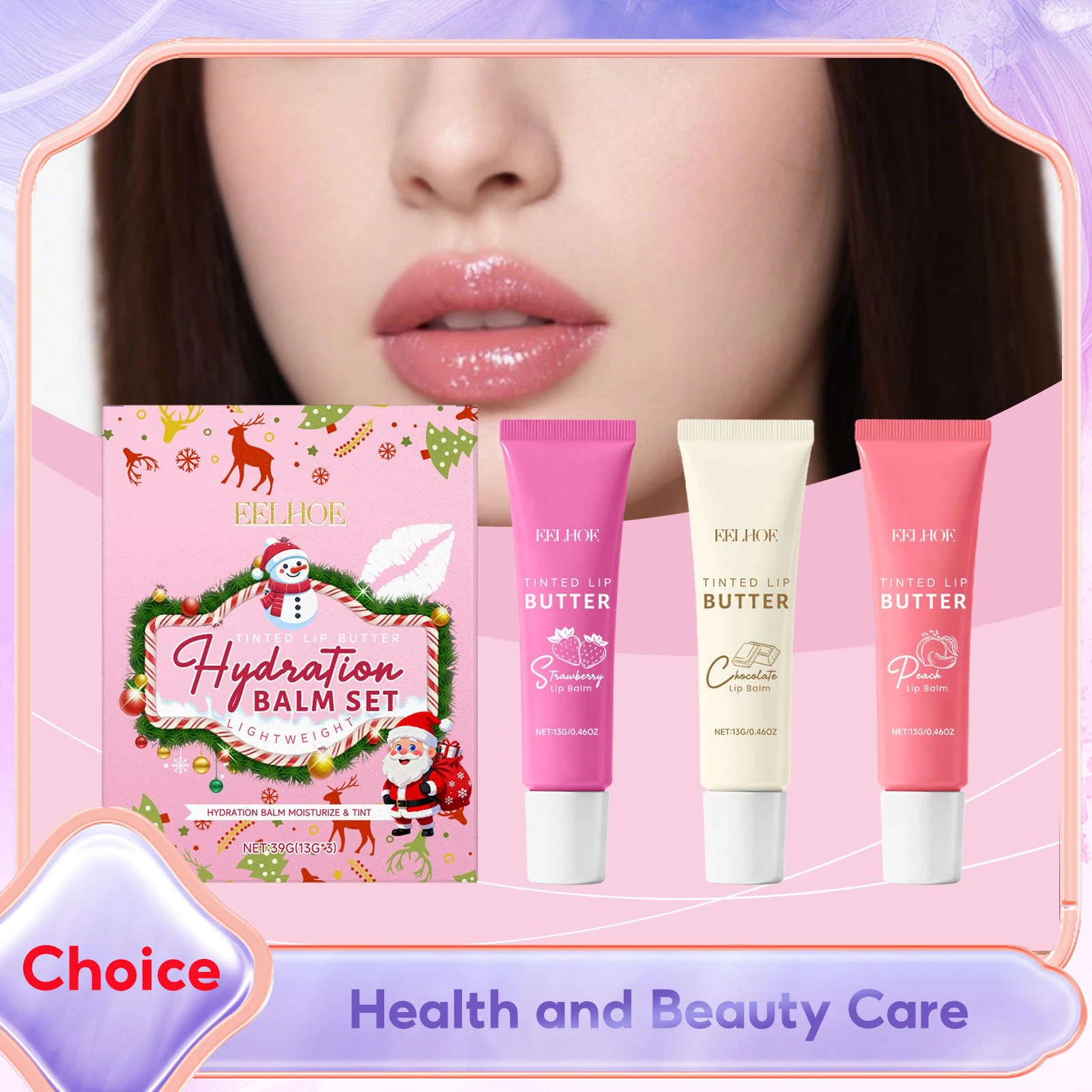 

Tinted Lip Butter Christmas Colored Lip Balm Set Instant Hydrate Exfoliating Waterproof Lipstick Plumping Gloss Lip Care Makeup