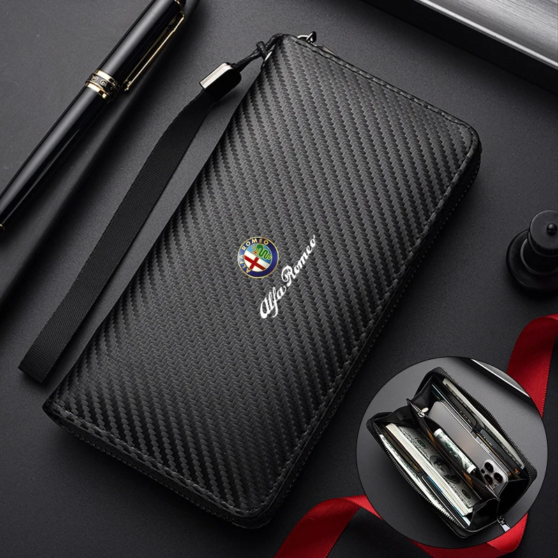 Men Business Long Wallet Carbon Fibre Coin Purse Key Holder Bank Card Bag For Alfa Romeo Giulietta GT Mito Brera Giulia Stelvio