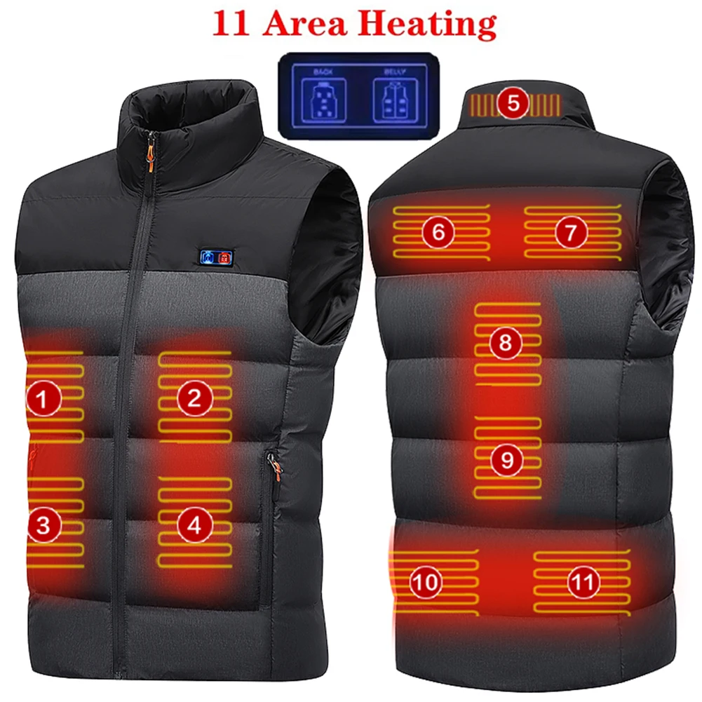 Winter Heat Vest 11 Places Zones Thermal Clothing Washable Outdoor Heating Jacket Splicing Electric Heated Vest Thermostatic