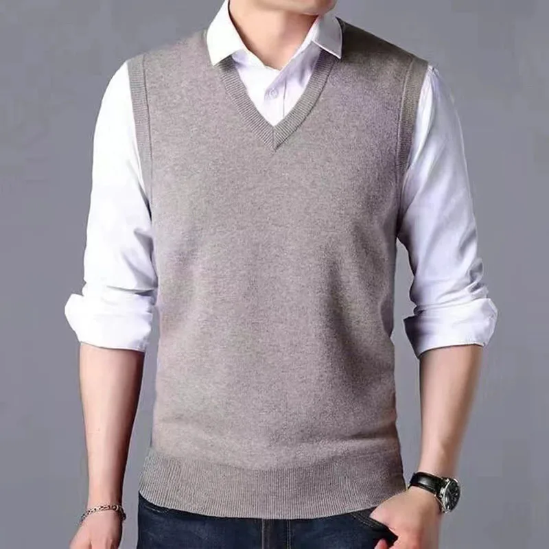 

Solid Color Basic Sweater Vest Men's Gentleman Business Sleeveless Knitwear Waistcoat Man Casual Daily Knitted Pullover Vest