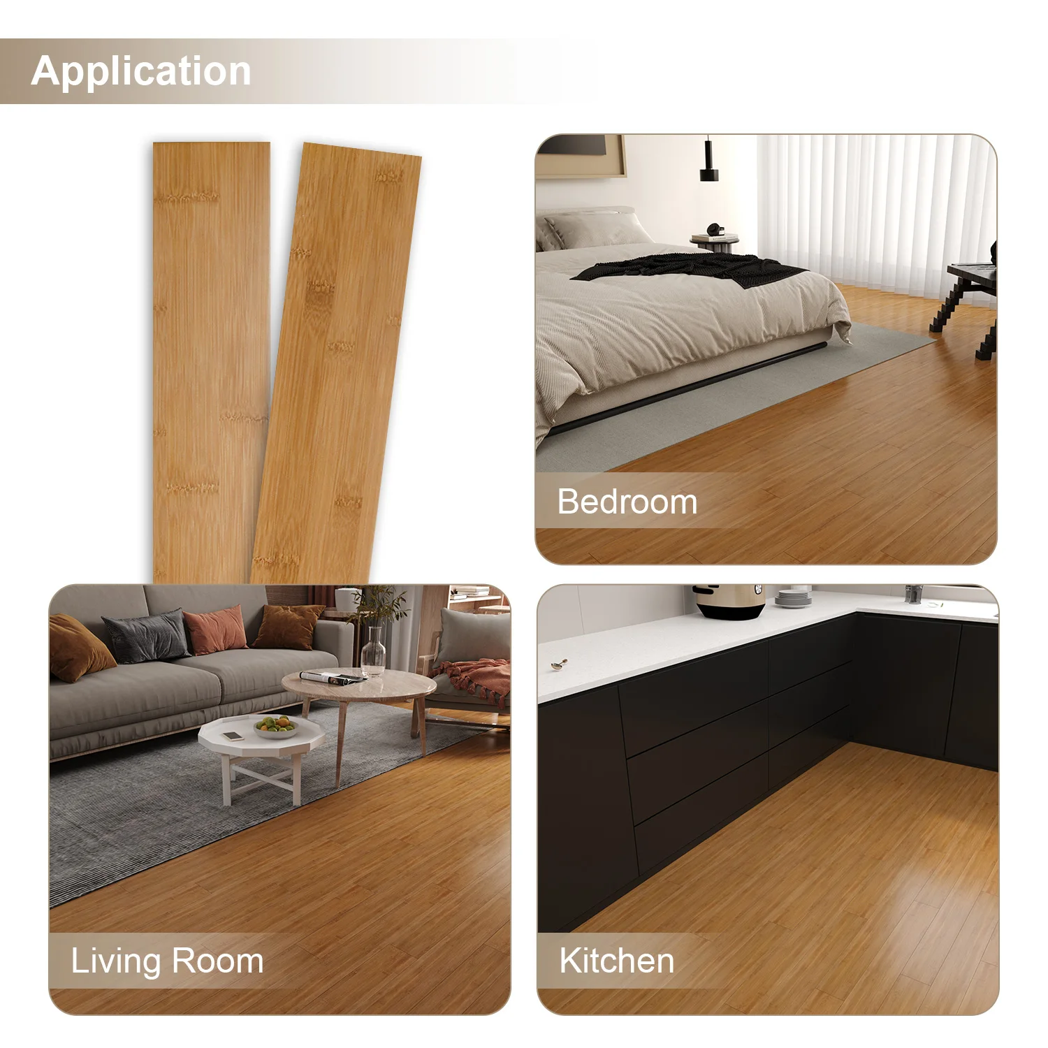Solid bamboo flooring Interlocking 2 Pcs for Kitchen, Living Room, Bedroom 37.8 L x 3.78 W x 0.6 T inch