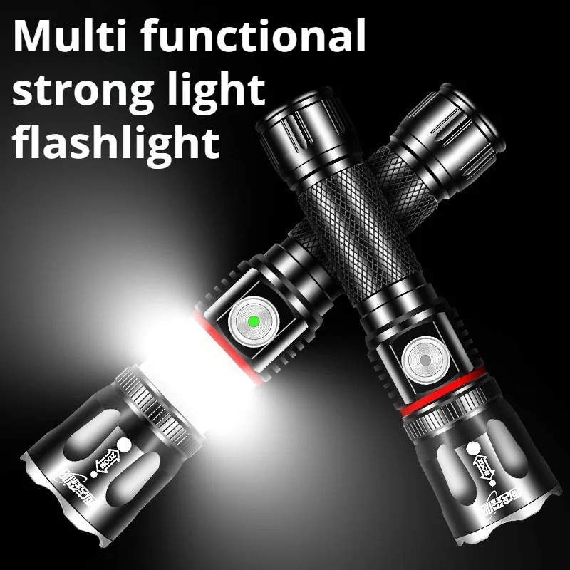 Multifunctional Strong Light Flashlight COB Light Magnetic Maintenance Work Light Rechargeable Zoom Torch Outdoor Camping