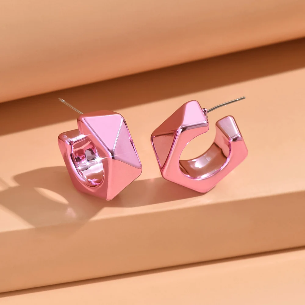 сережки Metallic Color Acrylic Chunky C-shape Hoop Earrings for Women New Irregular Geometric Huggies Earring Glossy Jewelry